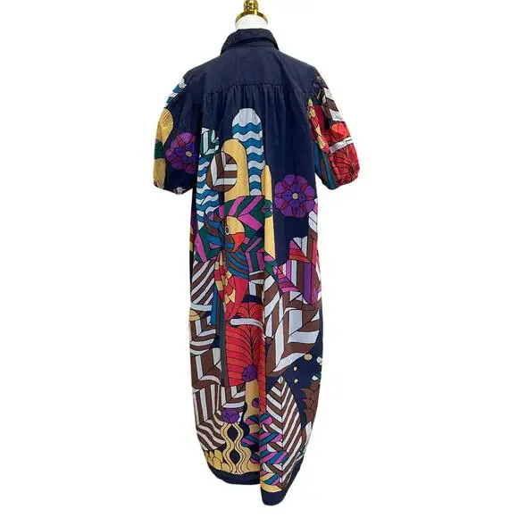 Carolina K Retro Mod Muumuu Midi Dress XS Artsy Kaftan Vacation Designer $425 - Picture 11 of 13
